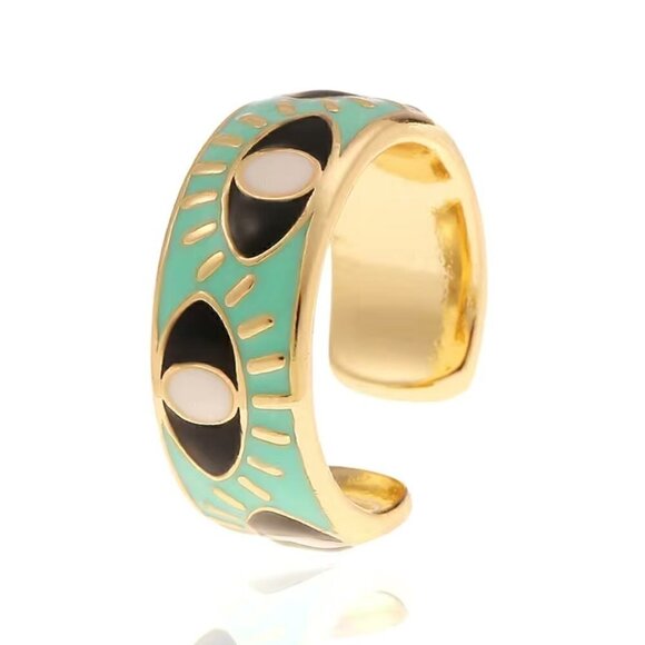 Evil Eye Enamel and Copper Adjustable Ring #1209 TURQ - Picture 10 of 12